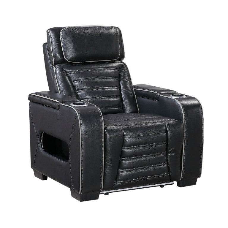 English Elm Power Recliner with Top Grain Leather LED Lighting USB Charging and Massage Seat B011P580808