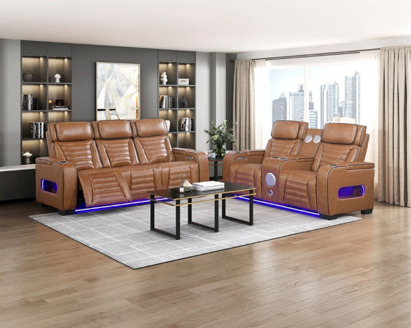 English Elm Power Reclining Sofa with Top Grain Leather Massage Heated Seats and Wireless Charging B011P580809