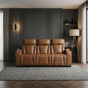 English Elm Power Reclining Sofa with Top Grain Leather Massage Heated Seats and Wireless Charging B011P580809
