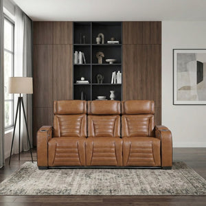 English Elm Power Reclining Sofa with Top Grain Leather Massage Heated Seats and Wireless Charging B011P580809