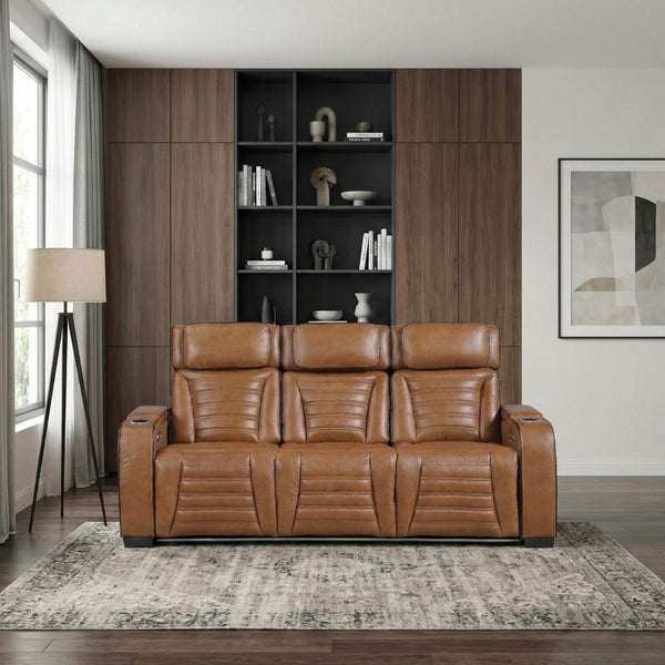 English Elm Power Reclining Sofa with Top Grain Leather Massage Heated Seats and Wireless Charging B011P580809