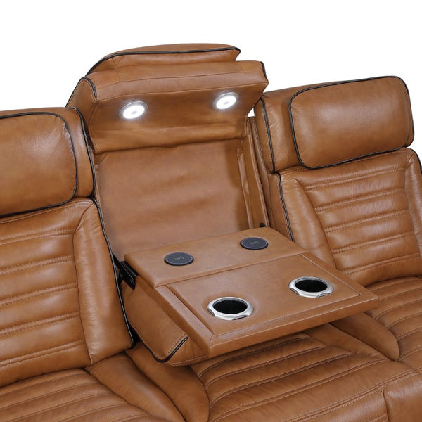 English Elm Power Reclining Sofa with Top Grain Leather Massage Heated Seats and Wireless Charging B011P580809