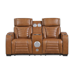 English Elm Power Reclining Loveseat with Top-Grain Leather Massage Heat and Built-In Speakers B011P580810