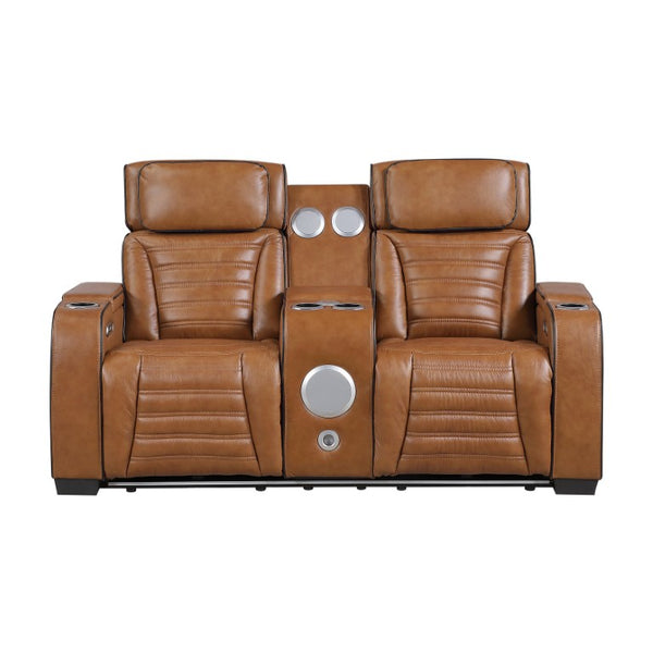 English Elm Power Reclining Loveseat with Top-Grain Leather Massage Heat and Built-In Speakers B011P580810