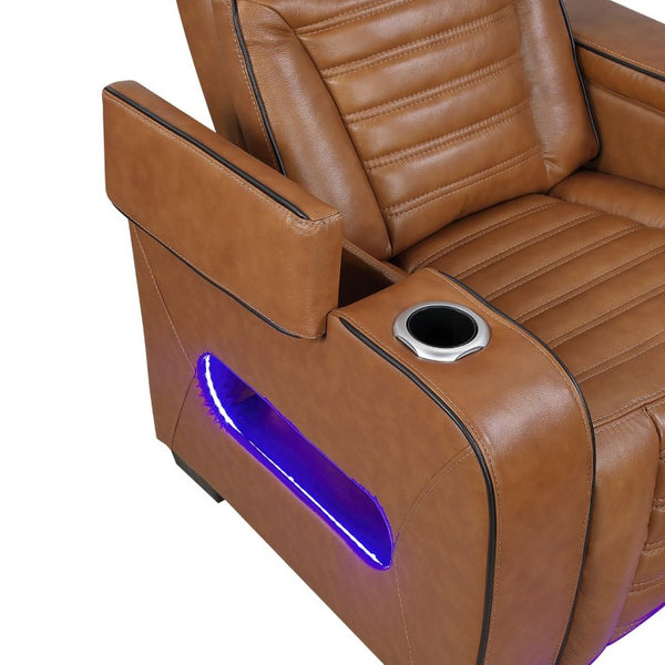 English Elm Power Reclining Loveseat with Top-Grain Leather Massage Heat and Built-In Speakers B011P580810