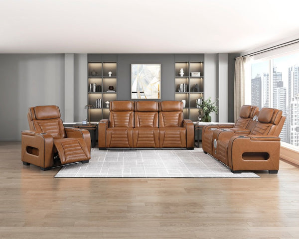 English Elm Power Reclining Loveseat with Top-Grain Leather Massage Heat and Built-In Speakers B011P580810
