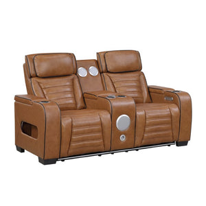 English Elm Power Reclining Loveseat with Top-Grain Leather Massage Heat and Built-In Speakers B011P580810