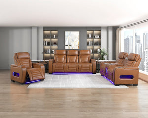 English Elm Power Reclining Loveseat with Top-Grain Leather Massage Heat and Built-In Speakers B011P580810