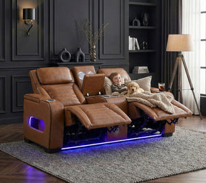 English Elm Power Reclining Loveseat with Top-Grain Leather Massage Heat and Built-In Speakers B011P580810