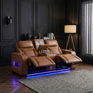 English Elm Power Reclining Loveseat with Top-Grain Leather Massage Heat and Built-In Speakers B011P580810