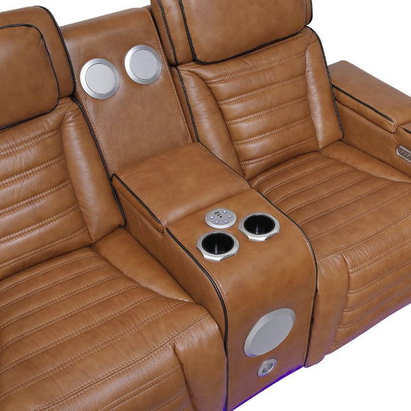 English Elm Power Reclining Loveseat with Top-Grain Leather Massage Heat and Built-In Speakers B011P580810