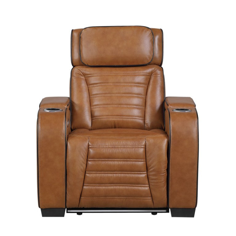 English Elm Power Recliner with Top Grain Leather Massage Heat LED Lighting and Wall Hugger Design B011P580811