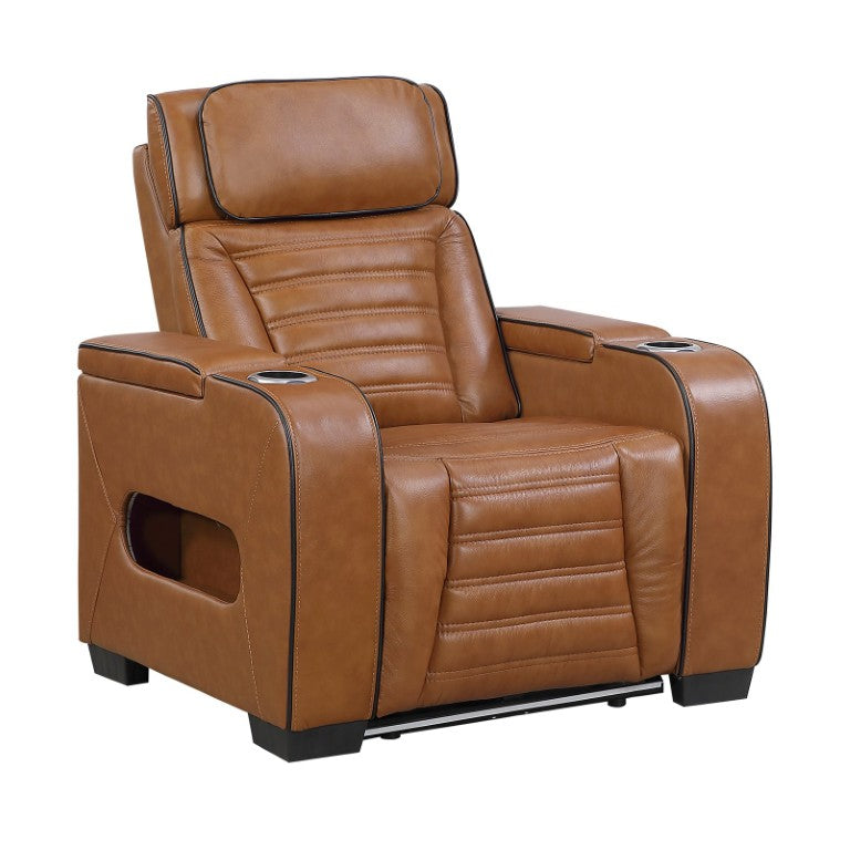 English Elm Power Recliner with Top Grain Leather Massage Heat LED Lighting and Wall Hugger Design B011P580811