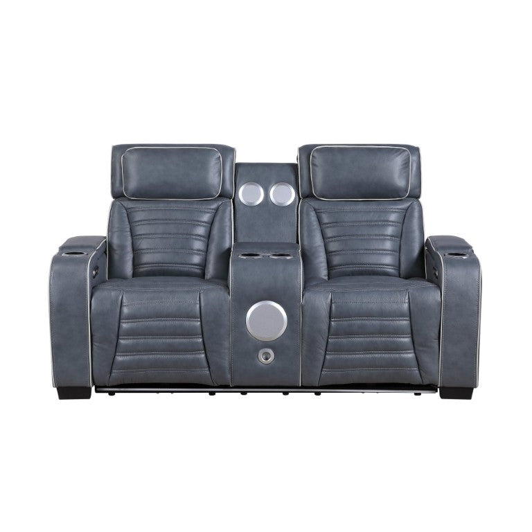 English Elm Power Reclining Loveseat with Top-Grain Leather Massage Heating and Built-In Subwoofer B011P580813