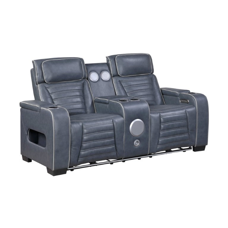 English Elm Power Reclining Loveseat with Top-Grain Leather Massage Heating and Built-In Subwoofer B011P580813