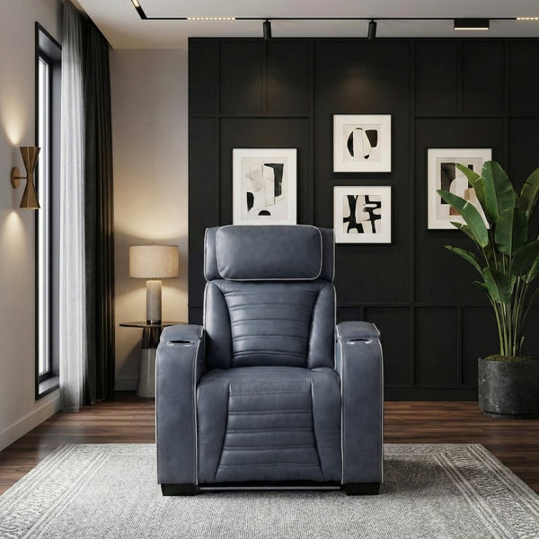 English Elm Power Recliner with LED Lighting Top Grain Leather Massage Heated Theater Chair B011P580814