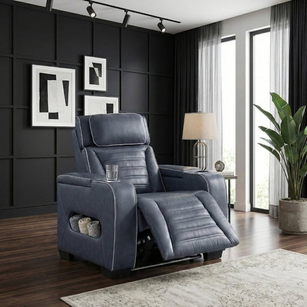 English Elm Power Recliner with LED Lighting Top Grain Leather Massage Heated Theater Chair B011P580814