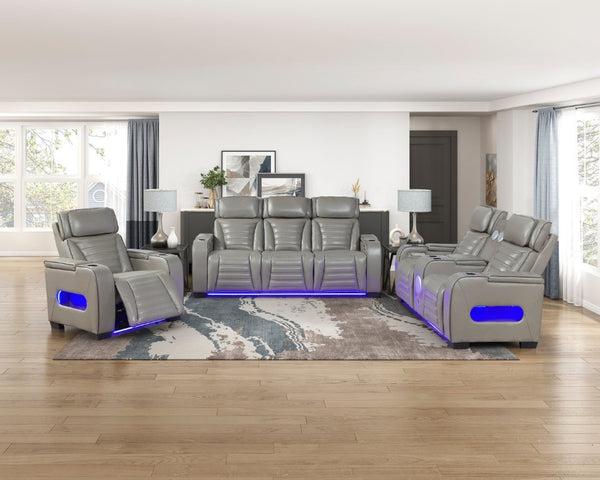 English Elm Power Reclining Sofa with Massage Heat Wireless Charging and LED Lights in Leather B011P580815