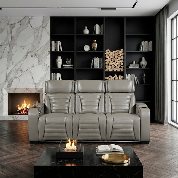 English Elm Power Reclining Sofa with Massage Heat Wireless Charging and LED Lights in Leather B011P580815