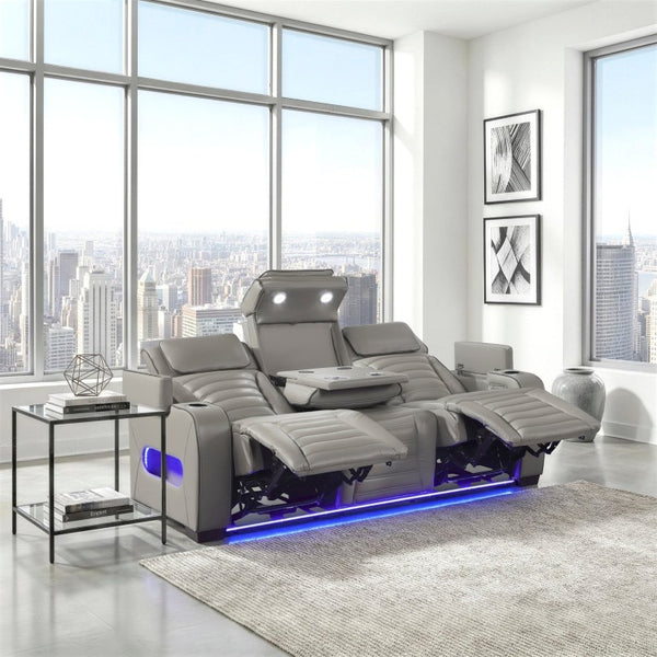 English Elm Power Reclining Sofa with Massage Heat Wireless Charging and LED Lights in Leather B011P580815
