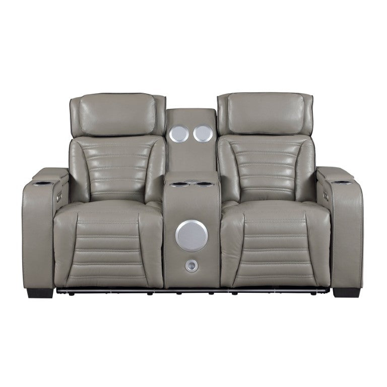 English Elm Power Reclining Loveseat with Top-Grain Leather Massage Speakers and LED Ambiance B011P580816