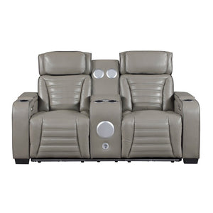 English Elm Power Reclining Loveseat with Top-Grain Leather Massage Speakers and LED Ambiance B011P580816