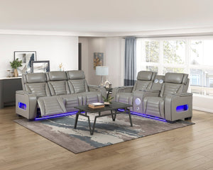 English Elm Power Reclining Loveseat with Top-Grain Leather Massage Speakers and LED Ambiance B011P580816