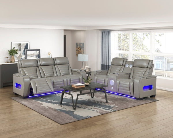 English Elm Power Reclining Loveseat with Top-Grain Leather Massage Speakers and LED Ambiance B011P580816