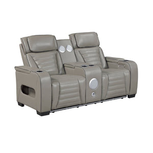 English Elm Power Reclining Loveseat with Top-Grain Leather Massage Speakers and LED Ambiance B011P580816
