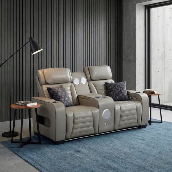 English Elm Power Reclining Loveseat with Top-Grain Leather Massage Speakers and LED Ambiance B011P580816