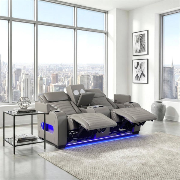 English Elm Power Reclining Loveseat with Top-Grain Leather Massage Speakers and LED Ambiance B011P580816