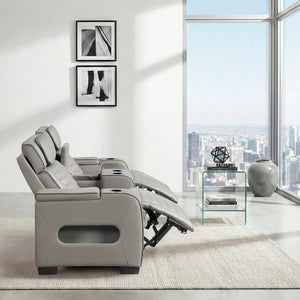 English Elm Power Reclining Loveseat with Top-Grain Leather Massage Speakers and LED Ambiance B011P580816