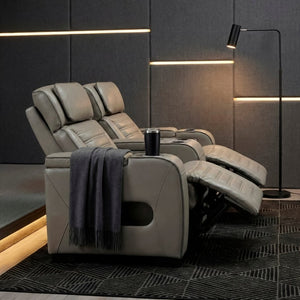 English Elm Power Reclining Loveseat with Top-Grain Leather Massage Speakers and LED Ambiance B011P580816