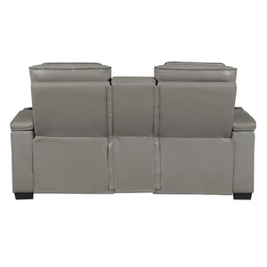 English Elm Power Reclining Loveseat with Top-Grain Leather Massage Speakers and LED Ambiance B011P580816