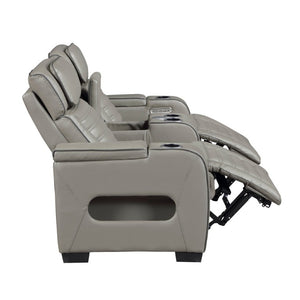 English Elm Power Reclining Loveseat with Top-Grain Leather Massage Speakers and LED Ambiance B011P580816