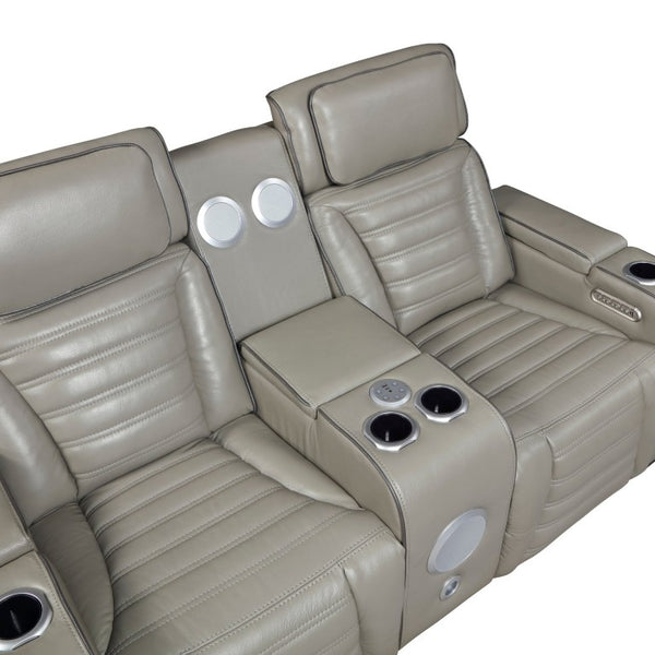English Elm Power Reclining Loveseat with Top-Grain Leather Massage Speakers and LED Ambiance B011P580816