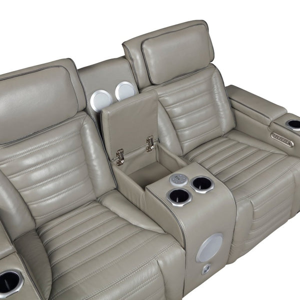 English Elm Power Reclining Loveseat with Top-Grain Leather Massage Speakers and LED Ambiance B011P580816