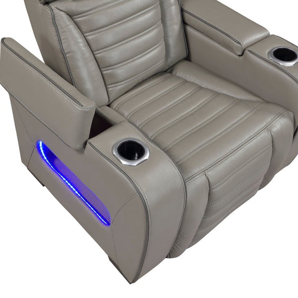 English Elm Power Reclining Home Theater Chair Top Grain Leather with Heat Massage and LED B011P580817