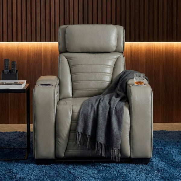 English Elm Power Reclining Home Theater Chair Top Grain Leather with Heat Massage and LED B011P580817