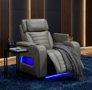 English Elm Power Reclining Home Theater Chair Top Grain Leather with Heat Massage and LED B011P580817