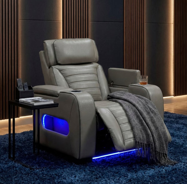 English Elm Power Reclining Home Theater Chair Top Grain Leather with Heat Massage and LED B011P580817