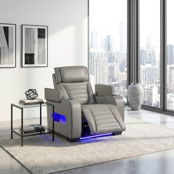 English Elm Power Reclining Home Theater Chair Top Grain Leather with Heat Massage and LED B011P580817