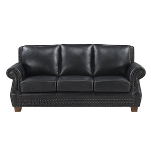English Elm Sofa Top Grain Leather Rolled Arm Nailhead Trim Classic Formal Living Room Piece B011P580821
