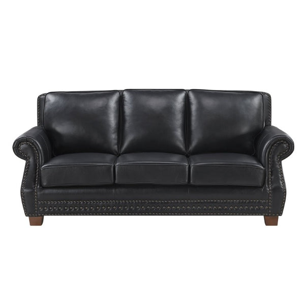 English Elm Sofa Top Grain Leather Rolled Arm Nailhead Trim Classic Formal Living Room Piece B011P580821