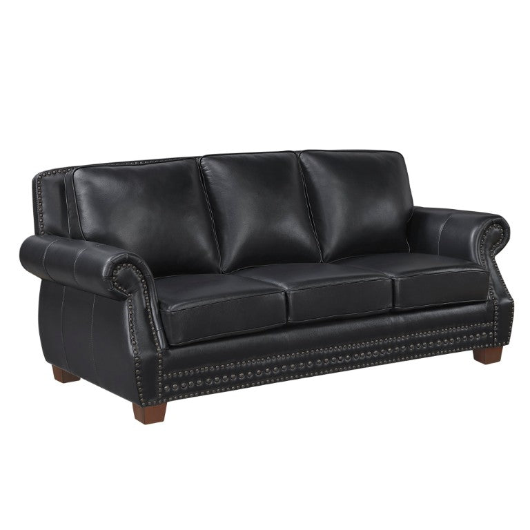 English Elm Sofa Top Grain Leather Rolled Arm Nailhead Trim Classic Formal Living Room Piece B011P580821