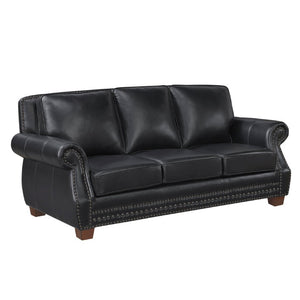 English Elm Sofa Top Grain Leather Rolled Arm Nailhead Trim Classic Formal Living Room Piece B011P580821