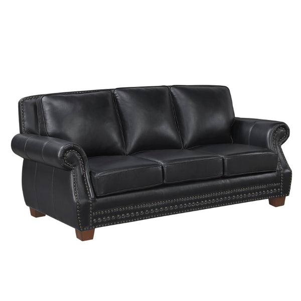 English Elm Sofa Top Grain Leather Rolled Arm Nailhead Trim Classic Formal Living Room Piece B011P580821