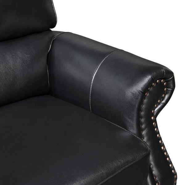 English Elm Sofa Top Grain Leather Rolled Arm Nailhead Trim Classic Formal Living Room Piece B011P580821