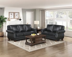 English Elm Sofa Top Grain Leather Rolled Arm Nailhead Trim Classic Formal Living Room Piece B011P580821