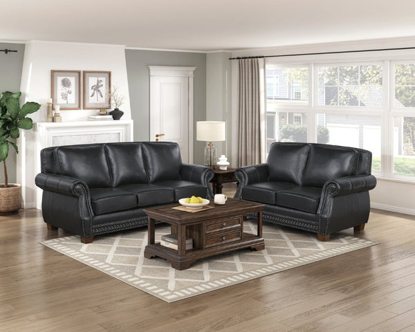 English Elm Sofa Top Grain Leather Rolled Arm Nailhead Trim Classic Formal Living Room Piece B011P580821